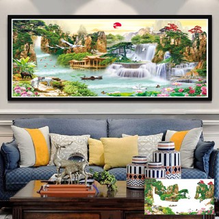 TRANH THÊU CHỮ THẬP SƠN THỦY HƯU TÌNH 3D TRANH CHƯA THÊU LAVENDER