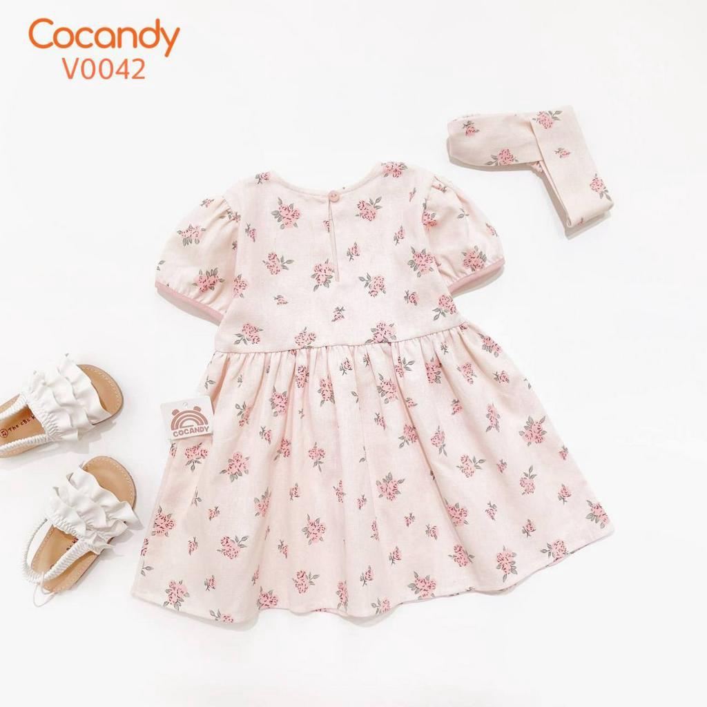 Váy cho bé -Váy HOA HỒNG phối line Hồng  + turban cho bé của COCANDY mã V0042