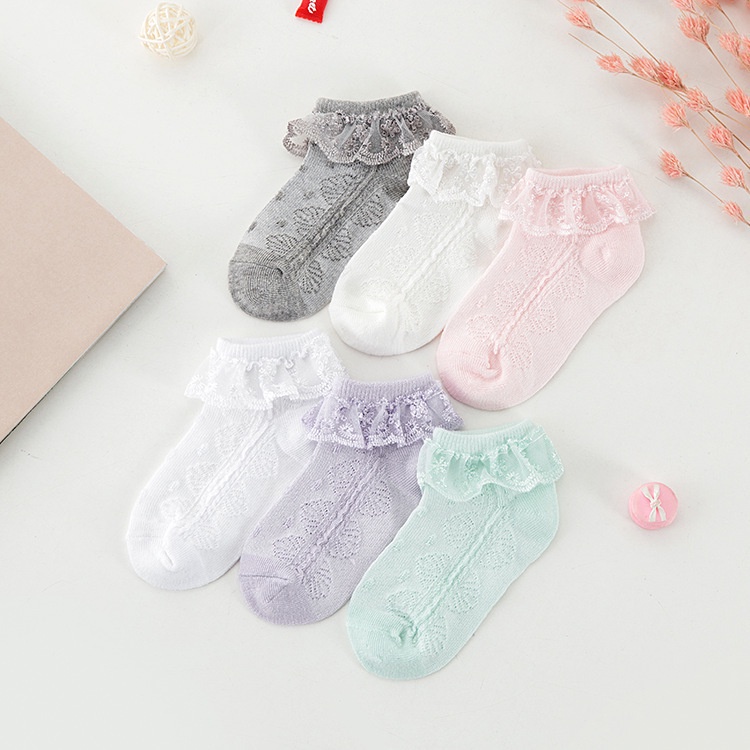 Vớ Cotton Lưới Mỏng Phối Ren Màu Sắc Xinh Xắn Cho Bé Gái