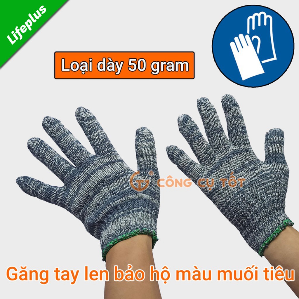 Găng tay len bảo hộ màu muối tiêu loại dày 50 gram