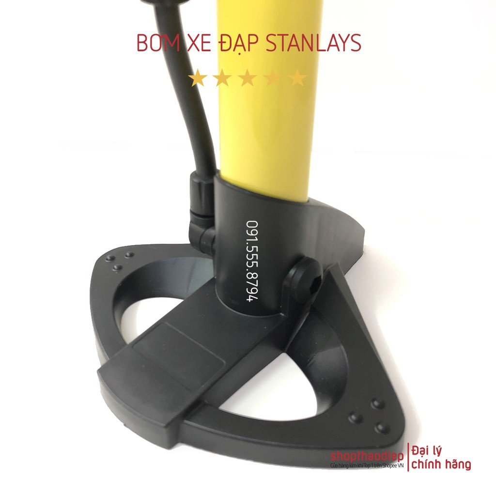 Bơm Tay Xe Đạp Xe Máy Có Đồng Hồ Đo Áp Suất Lốp Chân Gập Gọn Dài 60cm STANLAYS