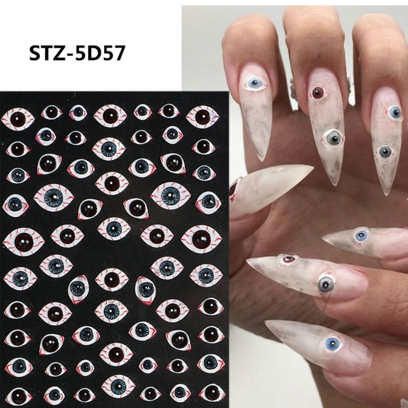 Set 3 Tấm Nhãn Dán Trang Trí Móng Tay Nghệ Thuật Họa Tiết Xương Nhện 5D Phong Cách Halloween
