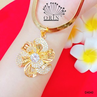 Dây chuyền nữ dạng mì dẹp mặt hoa xoáy 3 cánh đá tròn to giữa cao cấp Orin D4040