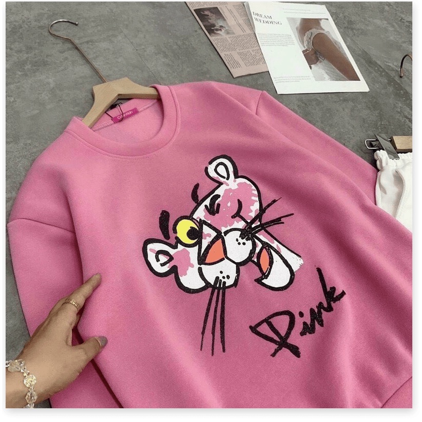 Áo sweater nỉ ngoại CHÚ BÁO HỒNG SIÊU ĐẸP HOT HOT NHẤT 2021 KME FASHION