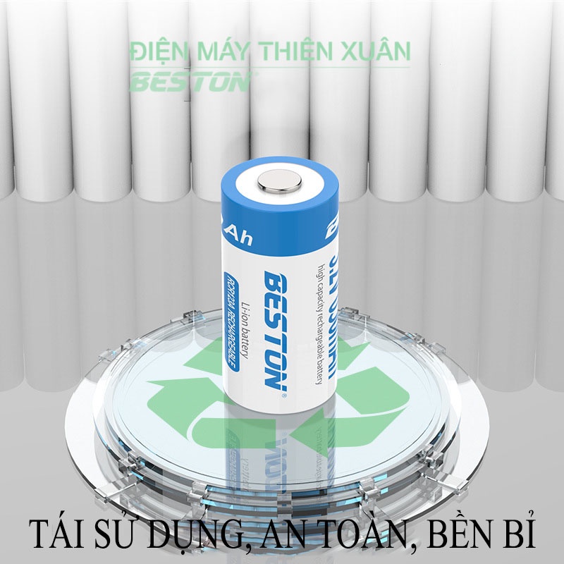 Vỉ 02 Pin Sạc RCR123A (16340) Beston 650mAh dùng cho máy ảnh, máy đo khoảng cách, gậy chơi gold, ống nhòm