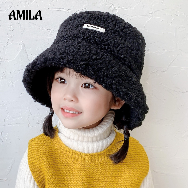 Mũ xô AMILA lông cừu dày dặn màu sắc tùy chọn đơn giản thời trang thu đông dành cho bé