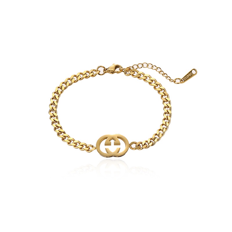 Vòng Đeo Tay Bằng Thép Titan Mạ Vàng 18k Có Thể Điều Chỉnh Họa Tiết Chữ g Sang Trọng Phong Cách Âu Mỹ