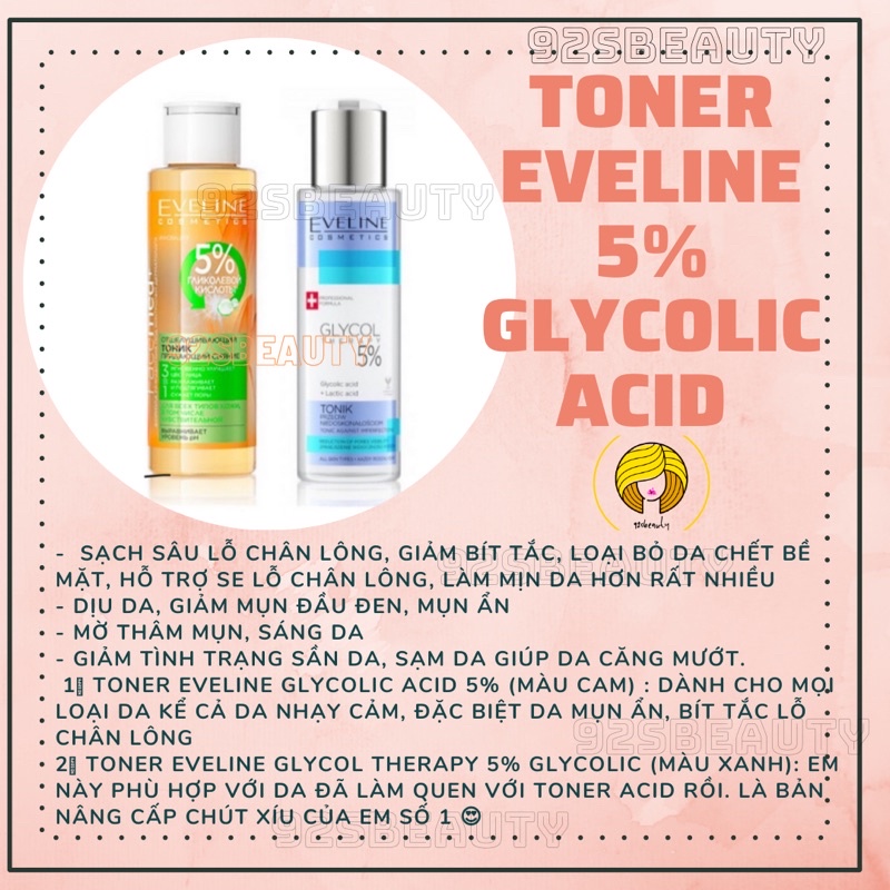 Toner Nước hoa hồng Eveline 5% Glycolic Acid tẩy da chết, ngừa mụn, mờ thâm