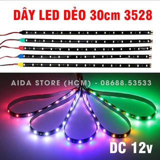 01 dây LED dẻo 30cm chip 3528 lắp trang trí xe máy, ô tô DC 12v