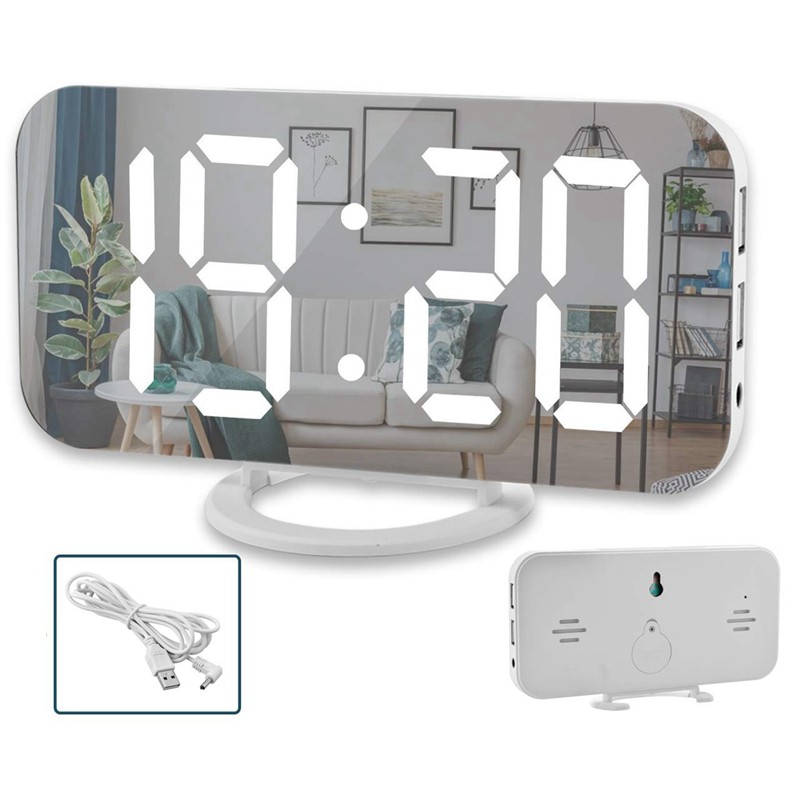 Digital Alarm Clock,6 Inch Large Led Display With Dual Usb Charger Ports Auto Dimmer Mode Easy Snooze Function, Modern M