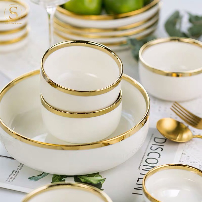 Bộ Tô Chén Dĩa Đĩa Sứ Cao Cấp Victorian Viền Vàng Gold Sang Trọng