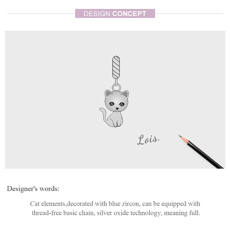 Mặt Trang Sức Bamoer SCX122 Bằng Bạc 925 Thiết Kế Hình Mèo Đính Zircon Thích Hợp Làm Vòng Tay DIY