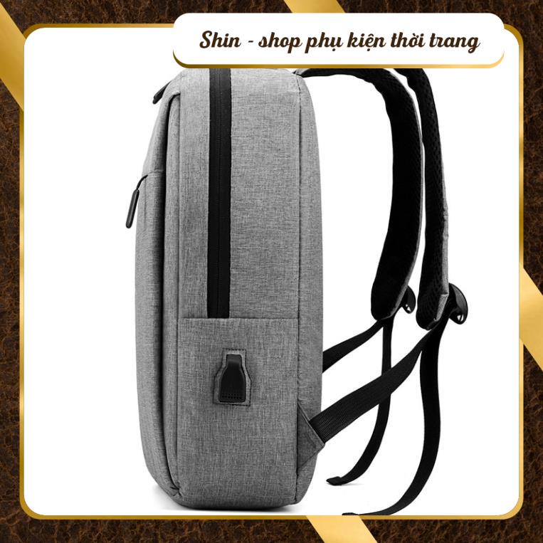 Balo laptop nam nữ vải Canvas Hàn Quốc chống nước ba lô cặp học sinh, tích hợp cổng sạc USB thông minh - Shin Shop