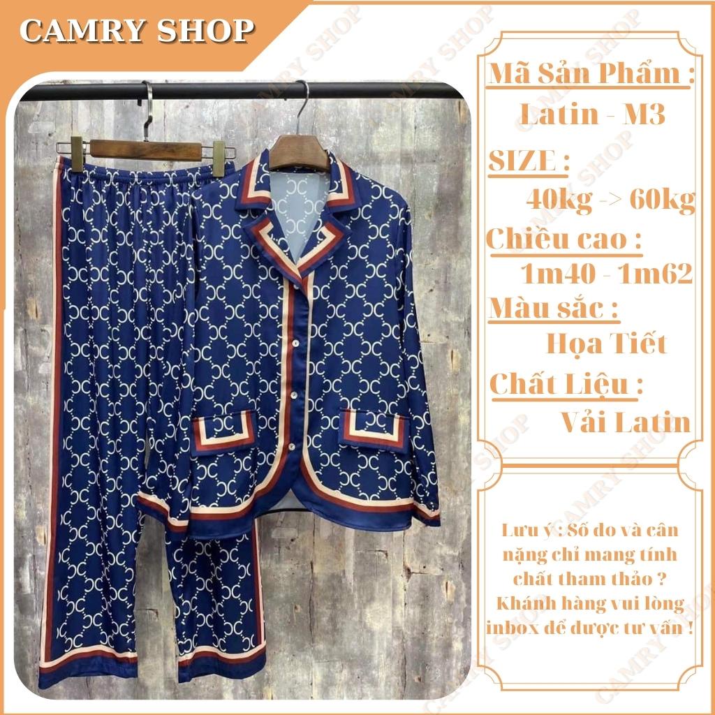 Đồ ngủ pijama nữ chất liệu lụa Latin cao cấp - GC Xanh
