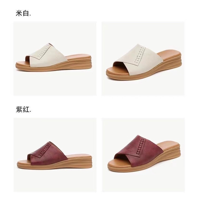 Dép Da Mềm Đế Bằng Chống Trượt Phong Cách Châu Âu Thời Trang Mùa Hè ２０２３ Dành Cho Nữ Trung Niên
