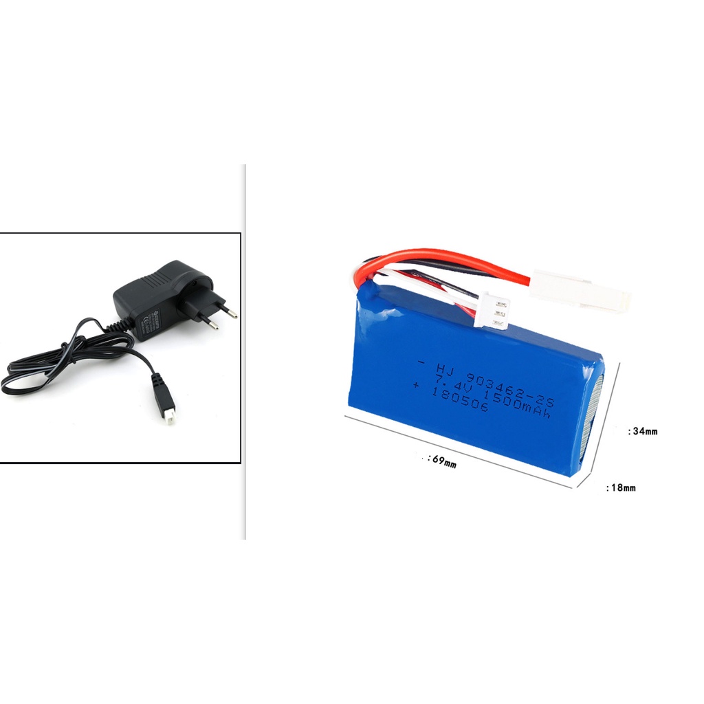 Pin 7.4v 1500mah EL2P Pin sạc đồ chơi điều khiển có mạch bảo vệ xả 25c