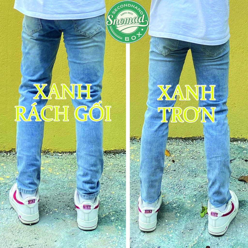 Quần jean nam hơi ôm rách gối, quần jean slimfit trơn xanh nước co giãn tốt,  897 - 111, Snomad SN004