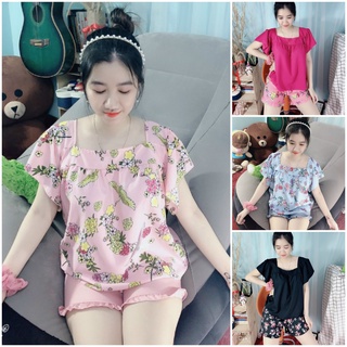 Set áo phối quần hoa vải lụa hàn , co dãn mềm mại freesize dưới 60kg