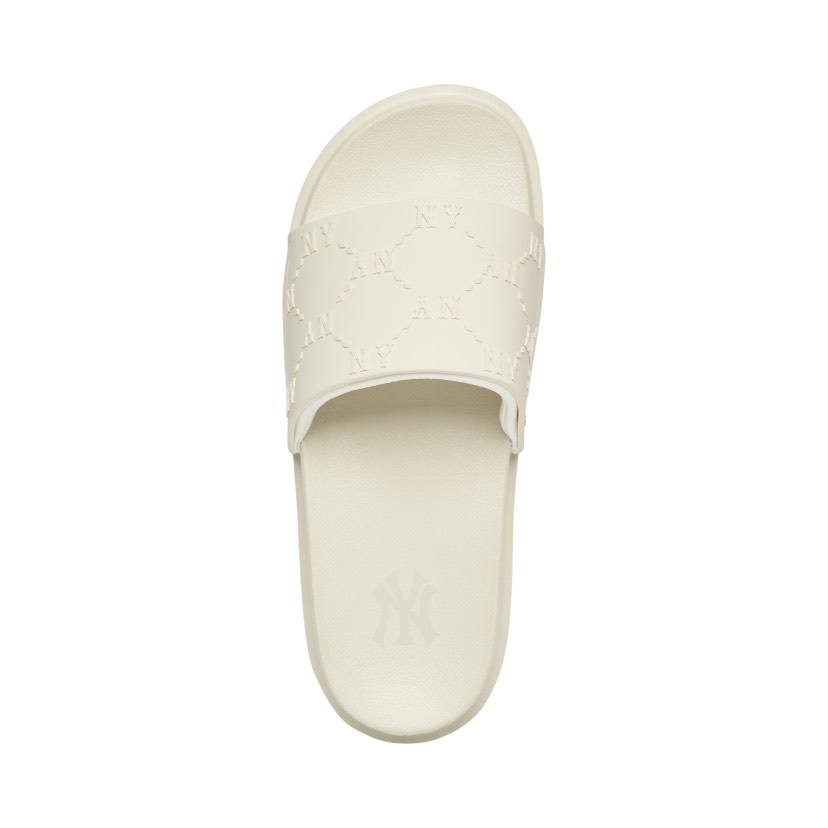Dép MLB Chunky Mound Dia Monogram CHÍNH HÃNGMLB Mound Dia Monogram New York Yankees White Cream Slide - Simple Sneaker