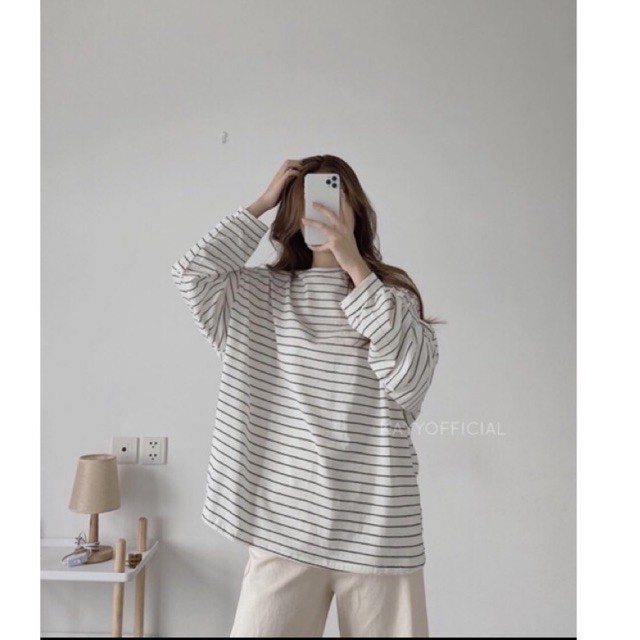 Áo thun nữ 🦋 kẻ ngang form thụng chất len tăm siêu bền mềm mịn mix kèm chân váy hay quần jeans