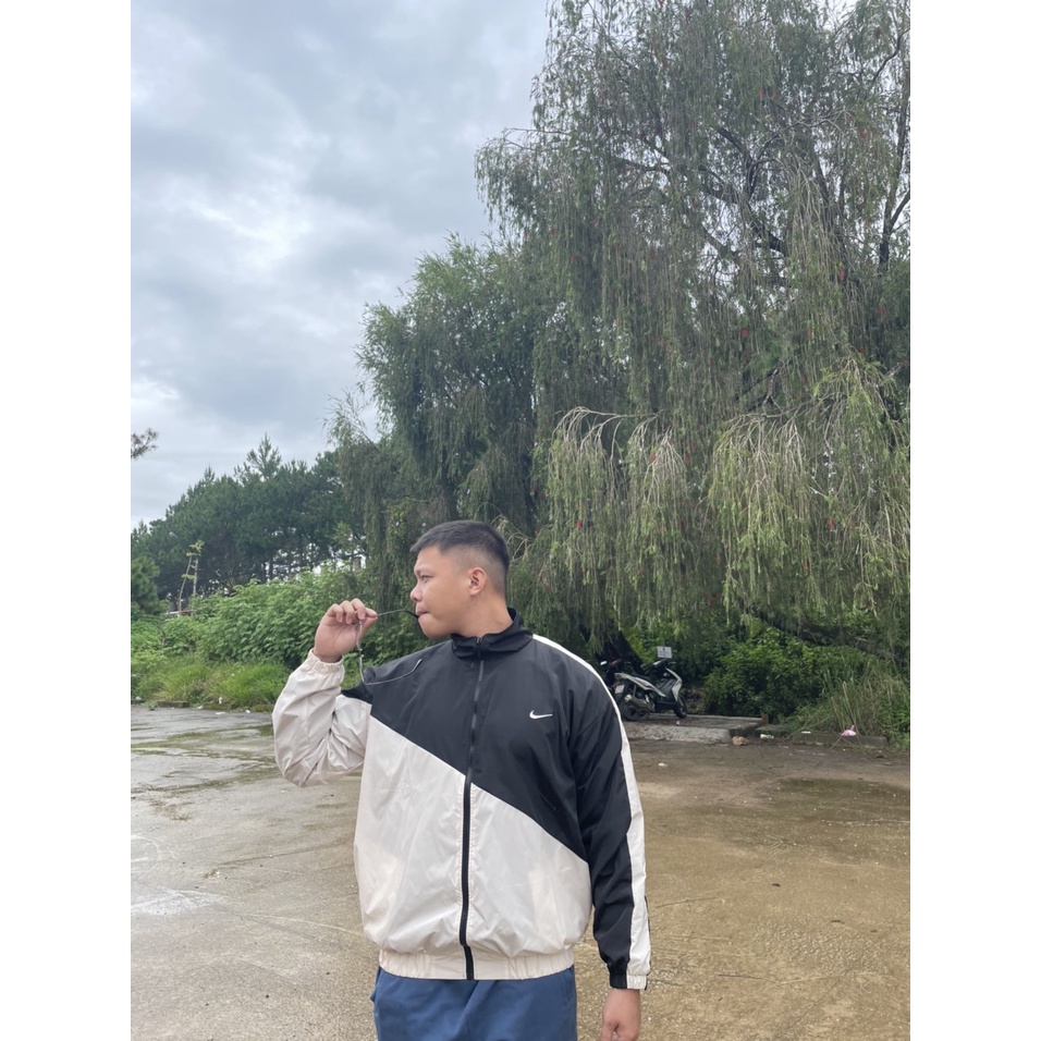 Áo Khoác Jacket Nike Màu Tan Swoosh Vintage Logo Thêu Nam Nữ Vải Dù 2 Lớp Cao Cấp LBsar