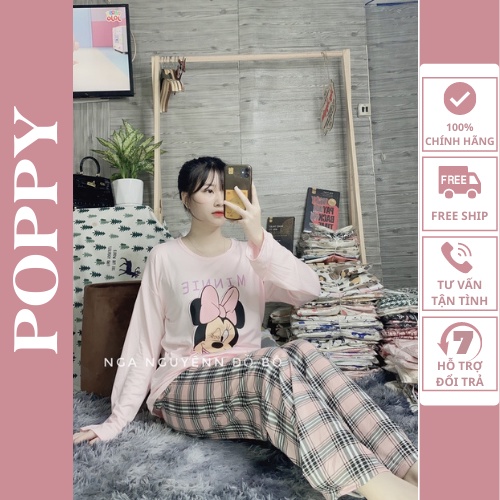 Đồ bộ thun cotton quần dài, bộ mặc nhà nữ hàn quốc, Pijama nữ họa tiết hoạt hình cao cấp giá rẻ