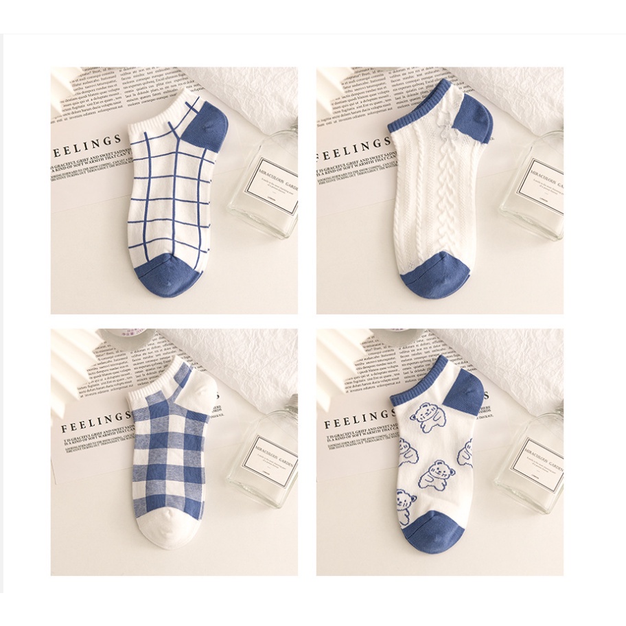 Set vớ nữ 5 đôi kèm túi tất cổ ngắn nhiều hình cotton phong cách hàn quốc covolacotat