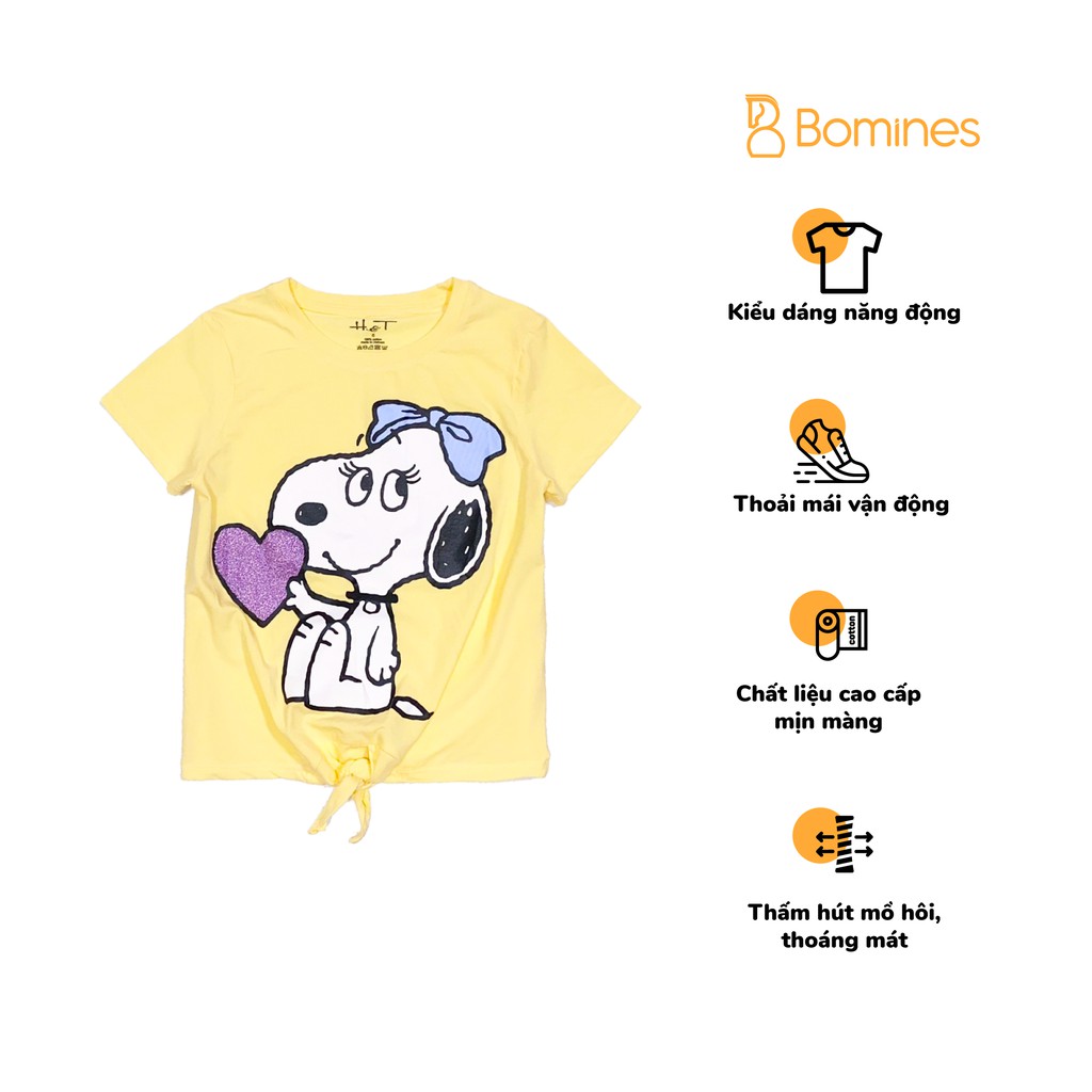 Áo hoạt hình chó Snoopy bé gái vải cotton 4 chiều hãng Bomines