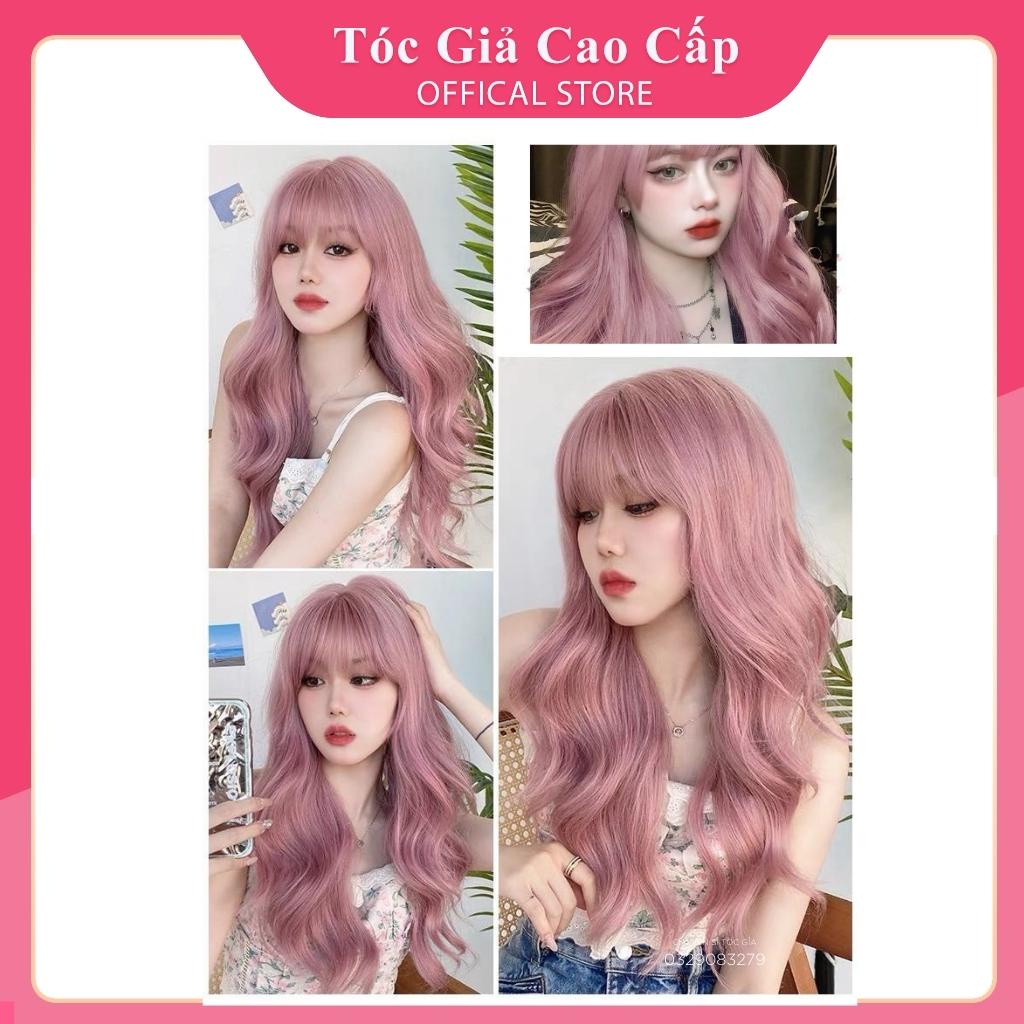 Tóc giả nữ nguyên đầu xoăn màu hồng baby BHT058
