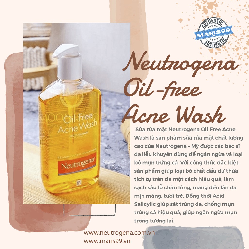 Neutrogena Oil Free Acne Wash, Sữa rửa mặt Neutrogena cho da dầu mụn (177ml vs 269ml)