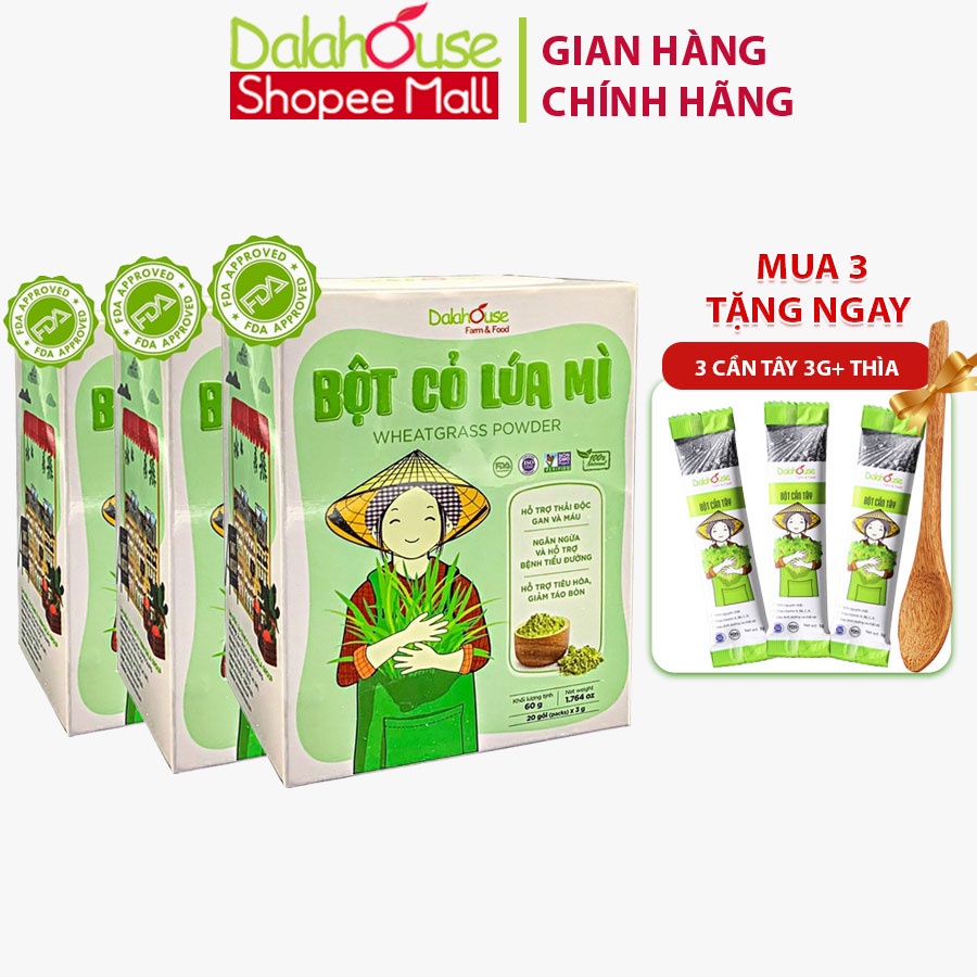 Bột Cỏ Lúa Mì Hữu Cơ Dalahouse Nguyên Chất Sấy Lạnh 60gr Tốt Cho Tim Mạch