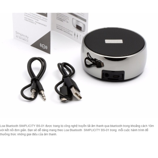 Loa bluetooth mini BS01, vỏ thép bass mạnh, hỗ trợ AUX, thẻ nhớ, jack 3.5mm