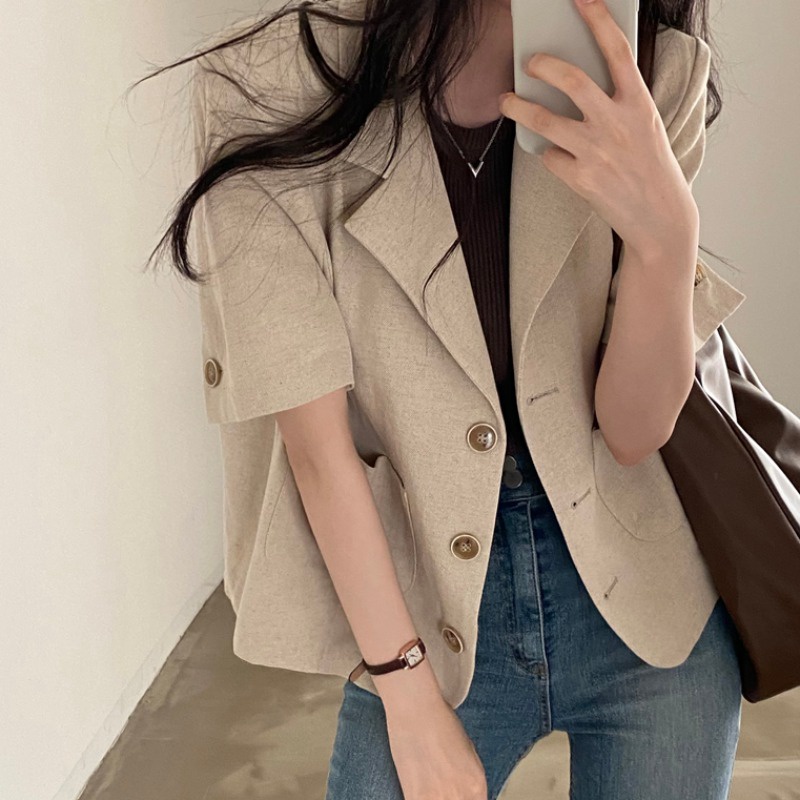 Áo Khoác Vest Ngắn Tay Phối Ba Nút Đơn Giản Thời Trang Mới 2022