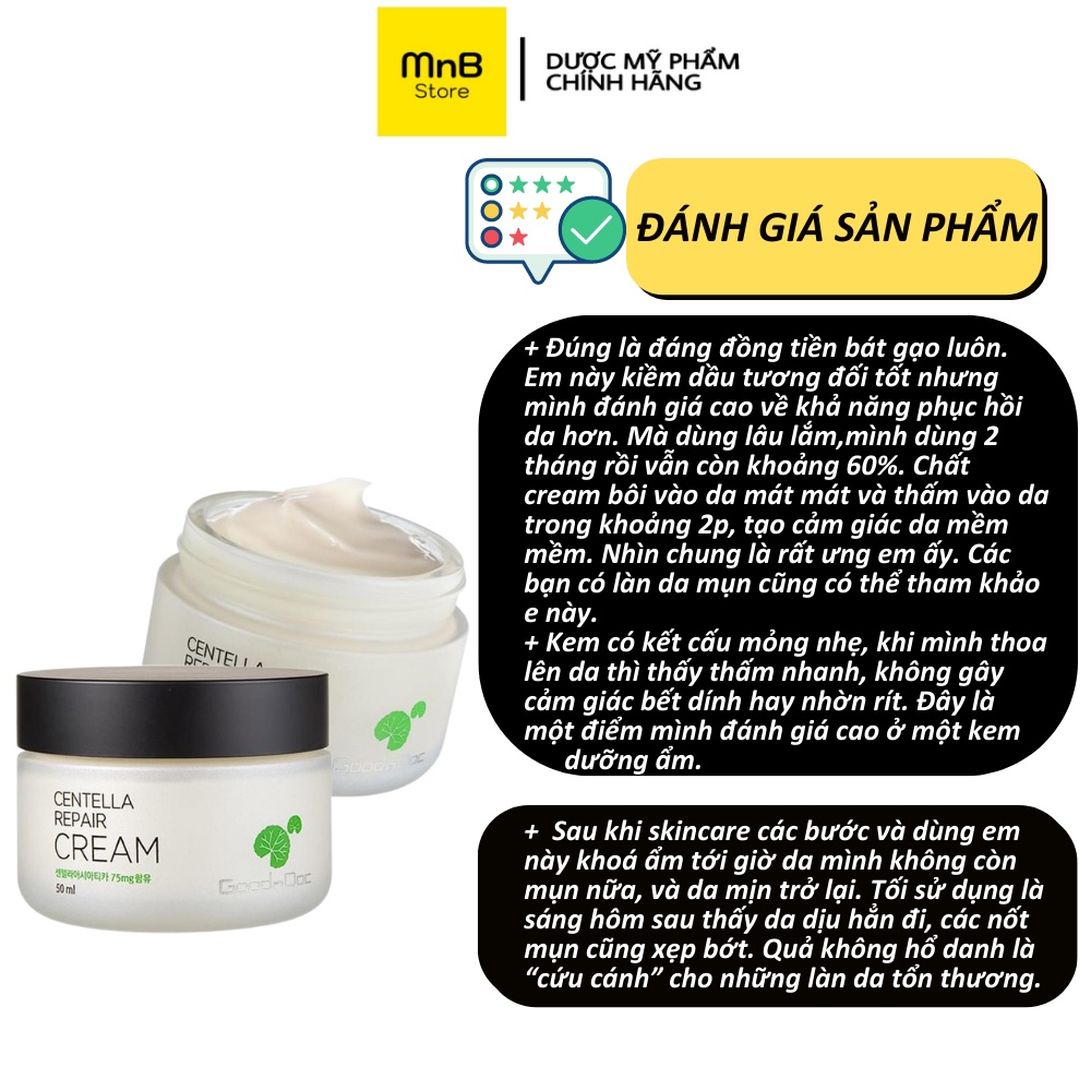 kem dưỡng ẩm phục hồi làm sáng da rau má Goodndoc Centella Repair Cream hàn quốc 50ml