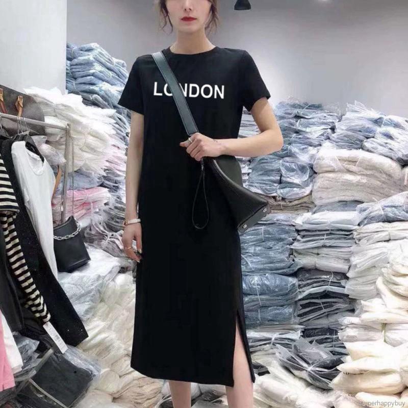 Women's Long Dress Casual Letter Printed Loose Fashion Sexy Spilt Long Dress | BigBuy360 - bigbuy360.vn
