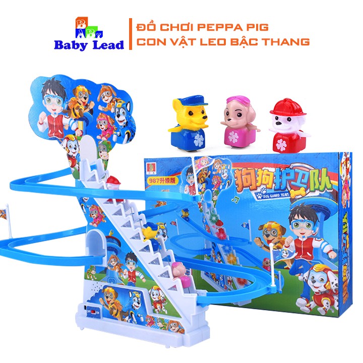 Đồ chơi peppa pig BaBy Lead đồ chơi cầu trượt tự động con vật leo bậc thang, cầu trượt dùng pin, có âm thanh vui nhộn