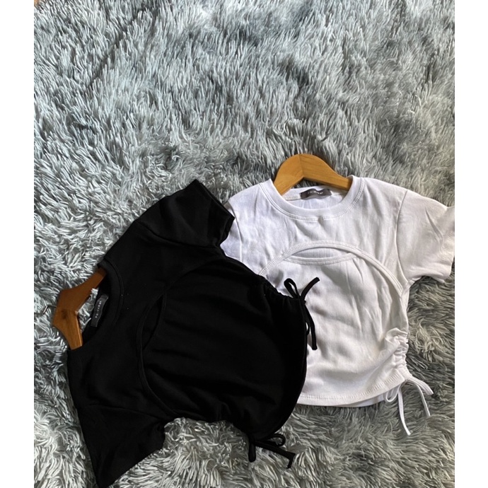 Áo thun croptop áo rút dây 2 bên chất thun gân dày dặn ,co giãn A2b