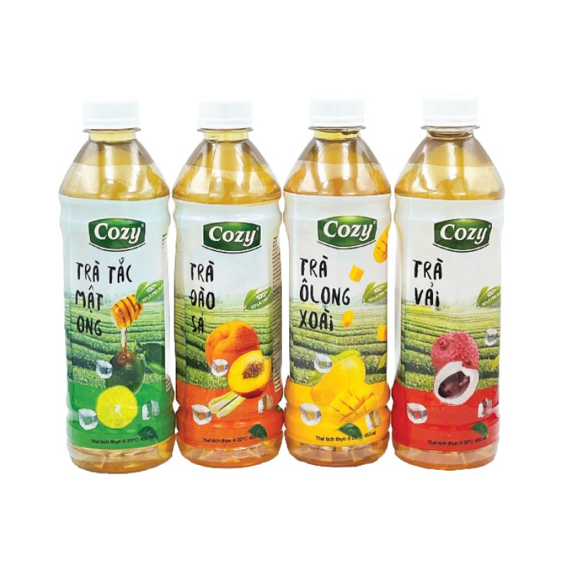 (mới) Trà Cozy Hoa quả vị olong xoài, vải, tắc mật ong, đào sả chai 455ml