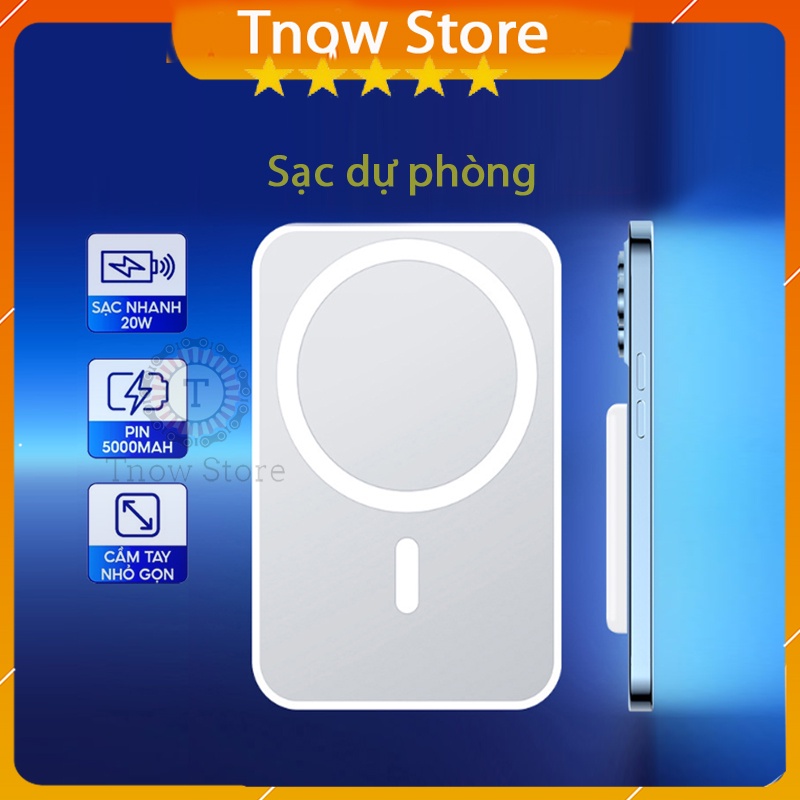 Sạc dự phòng 5000mah 💥FREESHIP💥 pin sạc dự phòng không dây sạc nhanh hỗ trợ từ IP8 trở lên