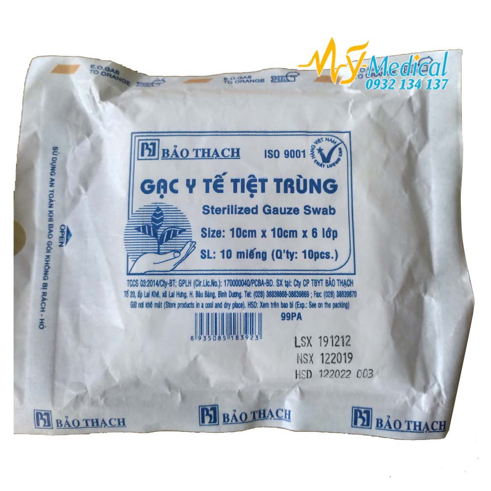 Gạc y tế tiệt trùng Bảo Thạch 10 x 10 x 6 lớp