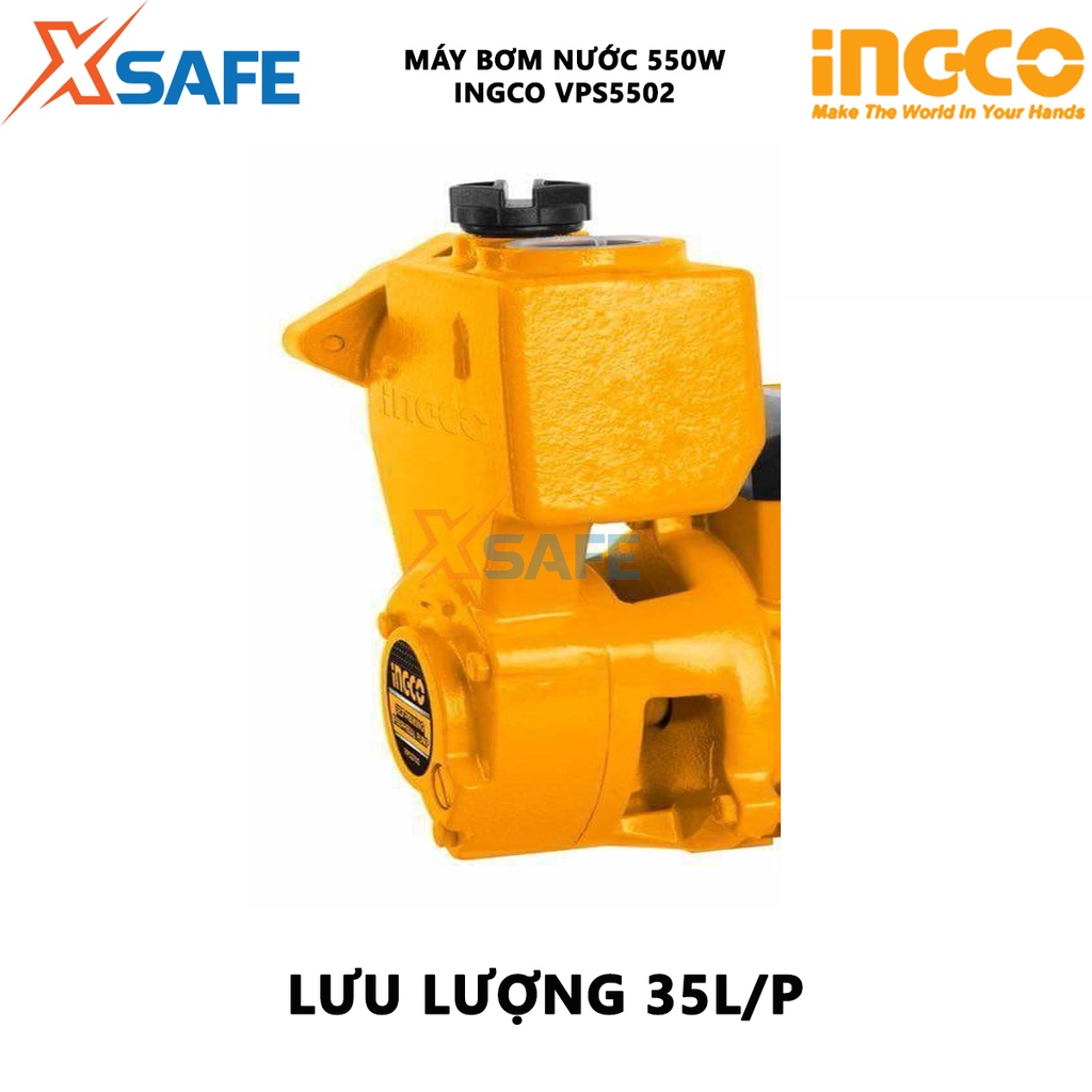 Máy bơm nước INGCO VPS3708 Máy bơm tăng áp 370W (0.5HP), chiều cao bơm 32m, mô tơ dây đồng, độ hút sâu 8m tăng áp lực