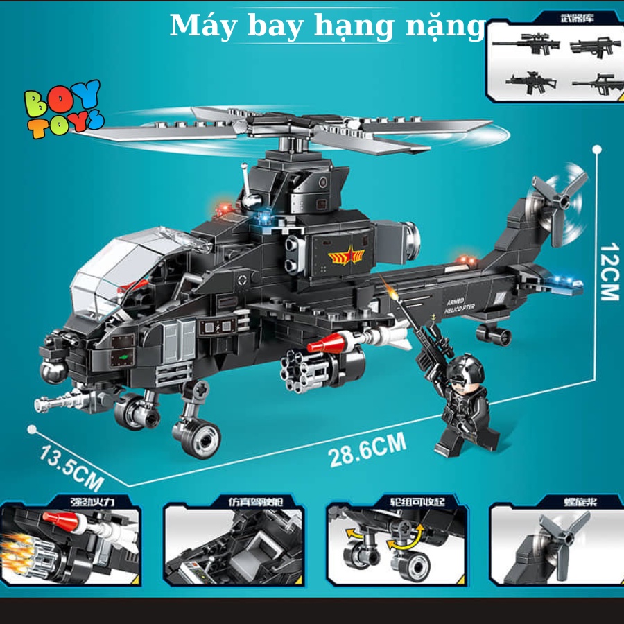 Hộp đồ chơi lego lắp ghép mô hình phương tiện chiến đấu xe bọc thép, tàu chiến, máy bay 4 trong 1