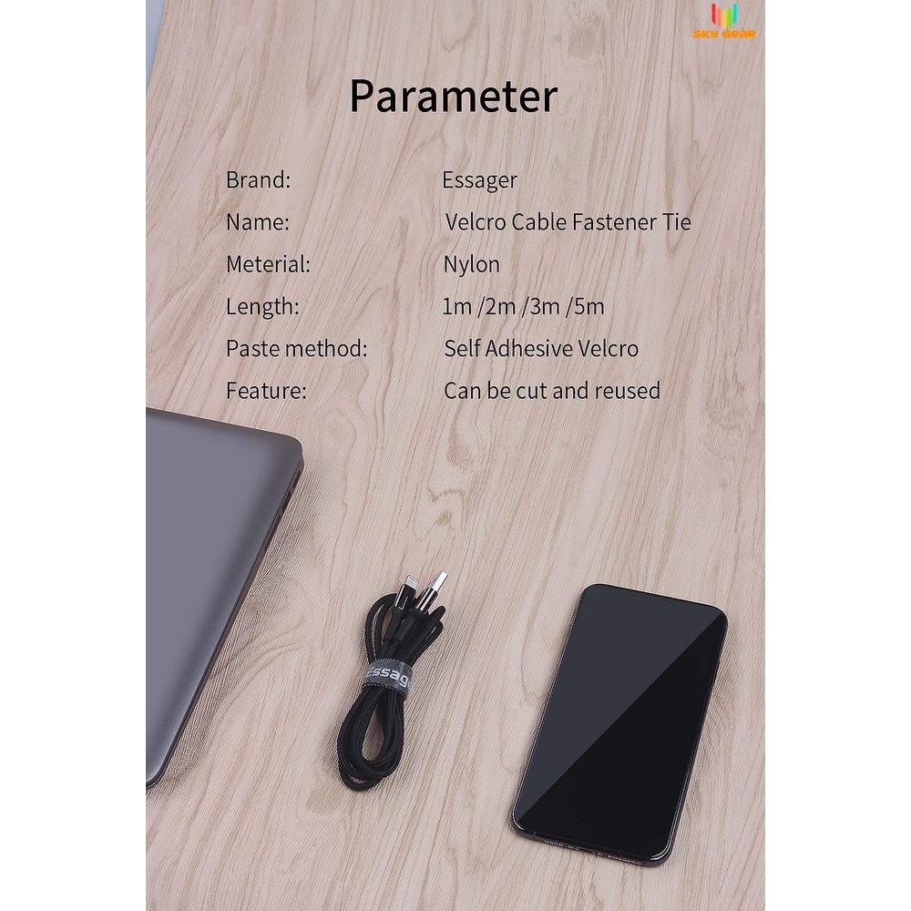 Băng dán gai ESSAGER, làm gọn dây điện, cáp máy tính, dây nguồn