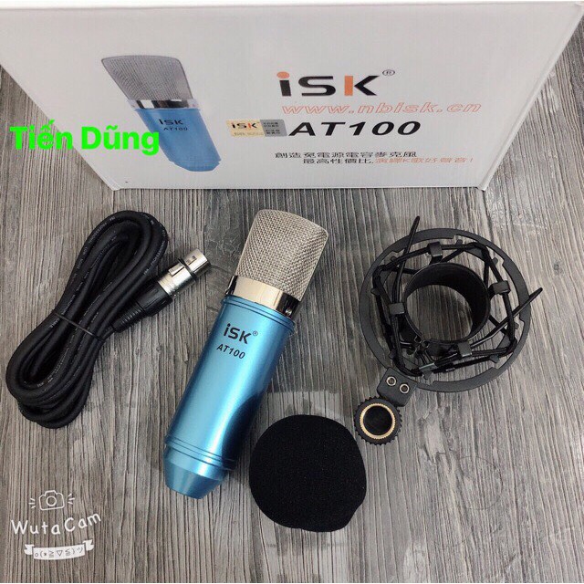 Bộ mic thu âm ISK AT100 và bàn mixer F4 Bluetooth chân đế dây livestream chế dây truyền nhạc dây mic 3m và zắc 6.5