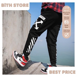 Quần jogger thể thao nam túi hộp màu đen in mũi tên phong cách street style