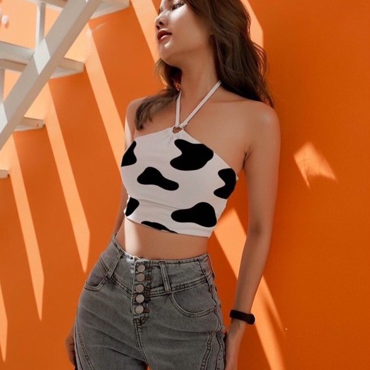[Mã FAMARAL2 giảm 10K đơn 50K] Áo croptop kiểu yếm bò sữa đan dây lưng có mút ngực nữ | BigBuy360 - bigbuy360.vn