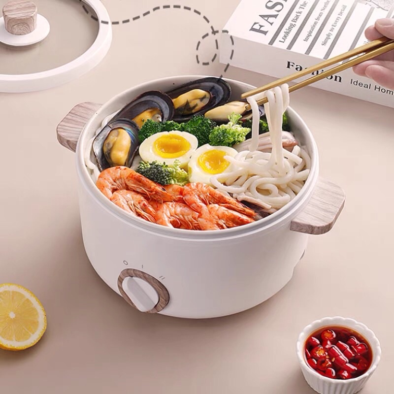 Nồi điện đa nắng chống dính tốt, nồi điện trắng nắp gỗ, nồi lẩu điện