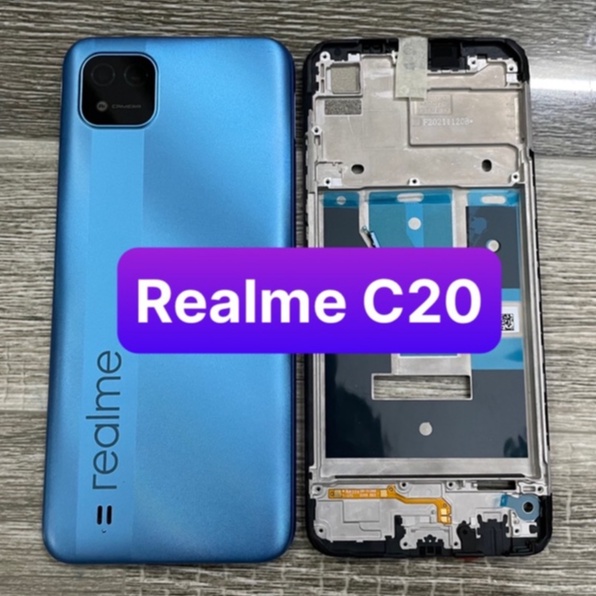 bộ vỏ Realme C20 chung C11 (2021)- gồm lưng,xương,phím,cáp nguồn liền âm lượng,kính camera