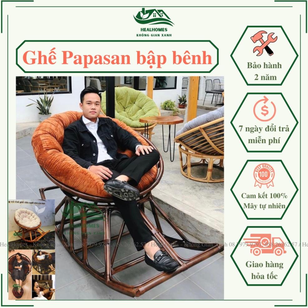 Ghế lười thư giãn bập bênh papasan mây phòng ngủ cho bé, trang trí phòng khách nghỉ ngơi đọc sách / HealHomes