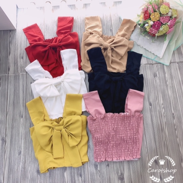 [ Mã WASTAPR giảm 10K đơn 50K] Áo 2 dây nơ ngực ( có mút ngực chất đũi ko nhăn ) hình thật - Carotshop | BigBuy360 - bigbuy360.vn